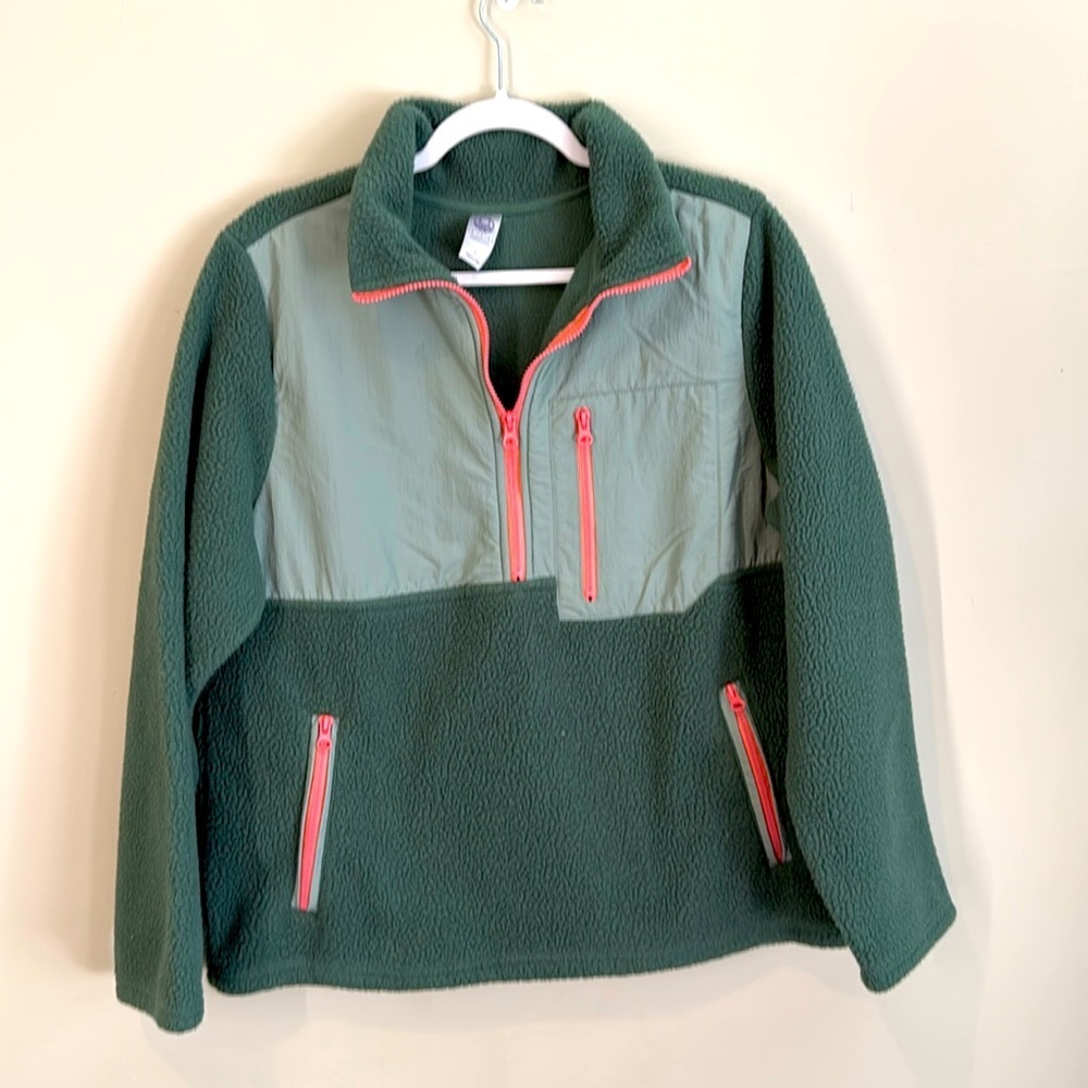 Te Verde Moss Green 1/4 Zip Fleece Pullover Sweatshirt size Large 1820